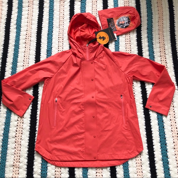 SAVE THE DUCK Snap Button Orange Rain Coat w/ hood - Picture 4 of 8